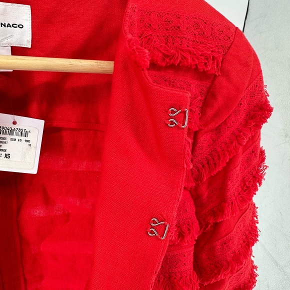 Club Monaco Rabah Papaya Jacket Cropped Linen Fringe size XS NWT - Picture 5 of 12